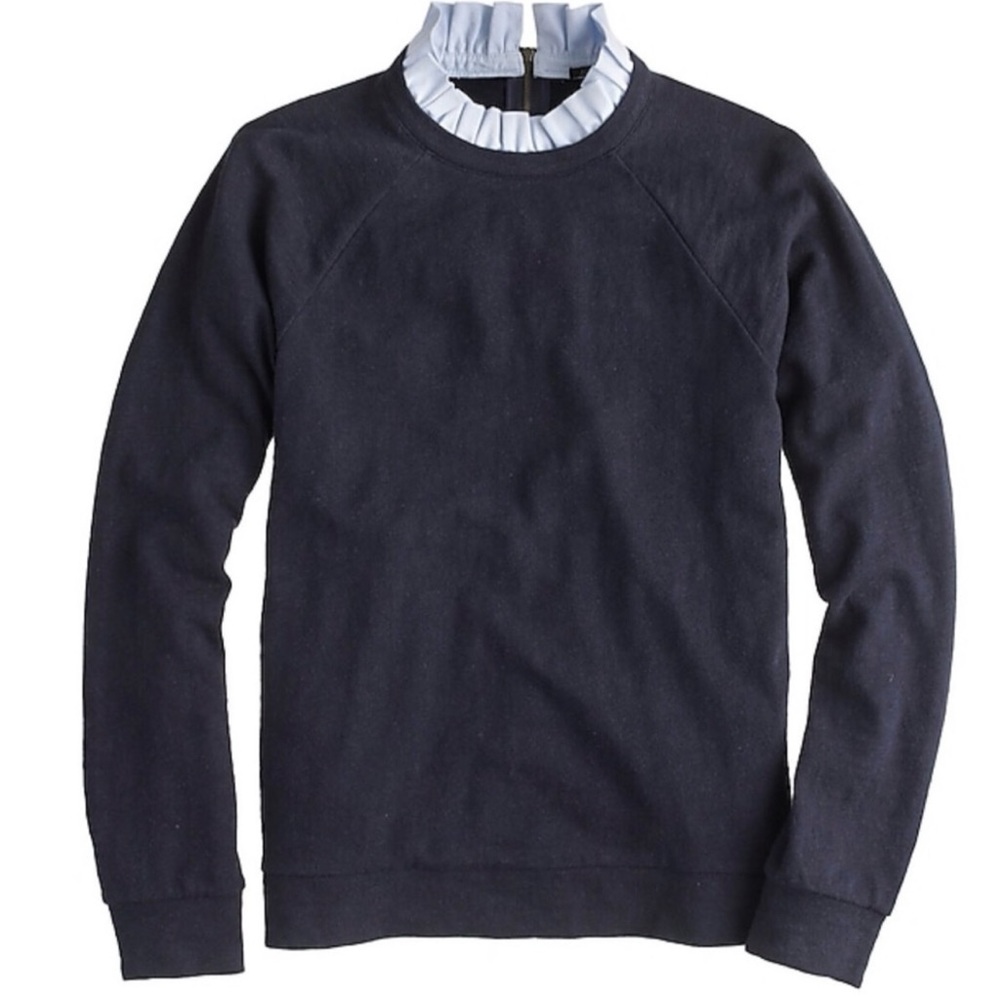 J. Crew Navy Ruffle Neck Cotton Sweatshirt Size S